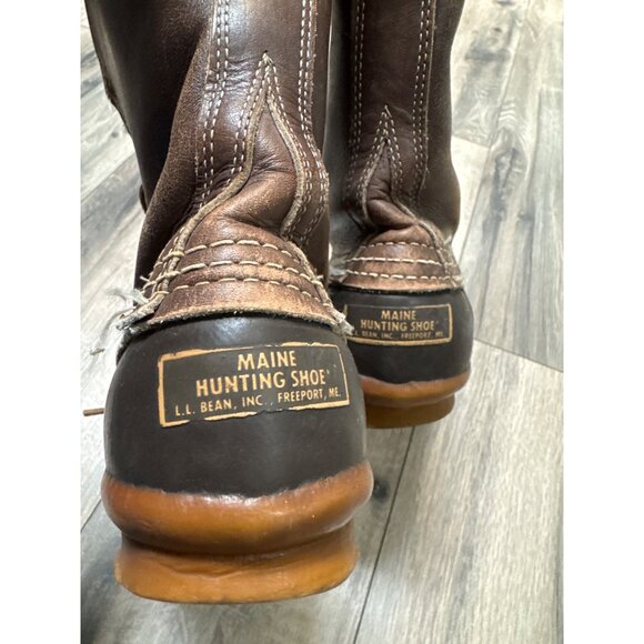 L.L. Bean Brown Leather Duck Boots L 9 Raw Hide Lace-Up Waterproof Outdoor Hunti - Picture 8 of 13